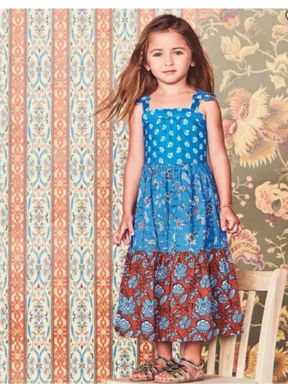 Janie and Jack Blue and Brown Floral Tiered Sundress